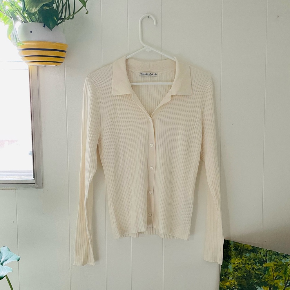 Abercrombie & Fitch Cream Ribbed Long Sleeved Top